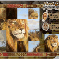 Safari Puzzle , un jeu de puzzle dans les thèmes de la jungle et du safari . Les choix d'images sont une tête d'un lion , une antilope en pleine savane , ou un groupe d'éléphant d'afrique au bord d'un plan d'eau . Chaque puzzle est constitué de 16 images à déplacer une par une de telle façon que les 16 découpes des images du puzzle sont dans un état de désordre, mais ne peuvent être remis en ordre qu'en déplaçant une image l'une après l'autre... Safari puzzle est un bon petit jeu pour débuter !!