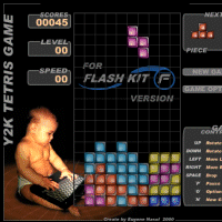 Y2K Tetris : Graphiquemet bien conu, repris de l'original, au dplacement et rotation bien ralise, les bloques sont colors et le jeu se droule avec musique d'ambiance, sachant qu'il est possible de dmarrer le jeu avec des lignes ou des bloques dj placs...  dcouvrir !